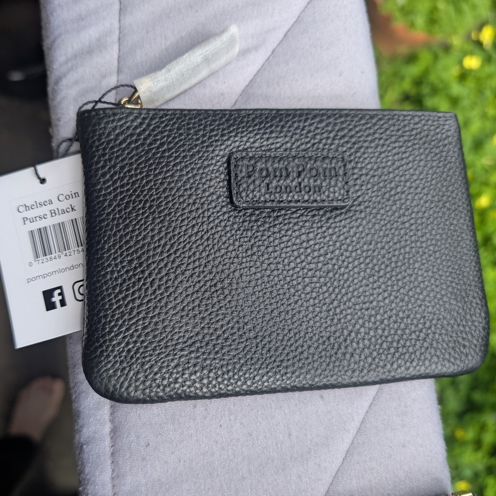 Pom Pom London Chelsea Wallet Purse Black Full Grain Leather